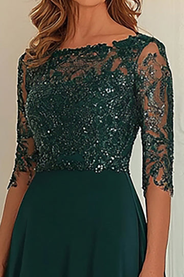 Chiffon Lace Dark Green Mother Of The Bride Dress with 3/4 Sleeves